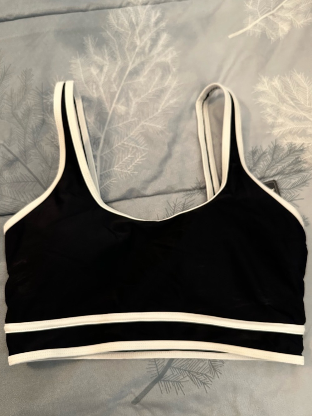 NWTS BMJL Black White-Trim Bikini Top - Sleek Sporty Swim Bralette SZ M